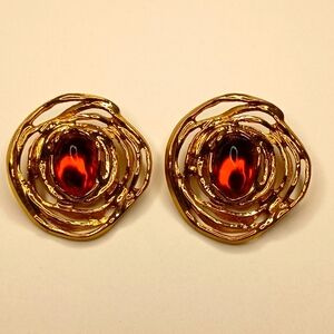 YSL YVES SAINT LAURENT Gripoix  MODERNIST CLIP EARRINGS
